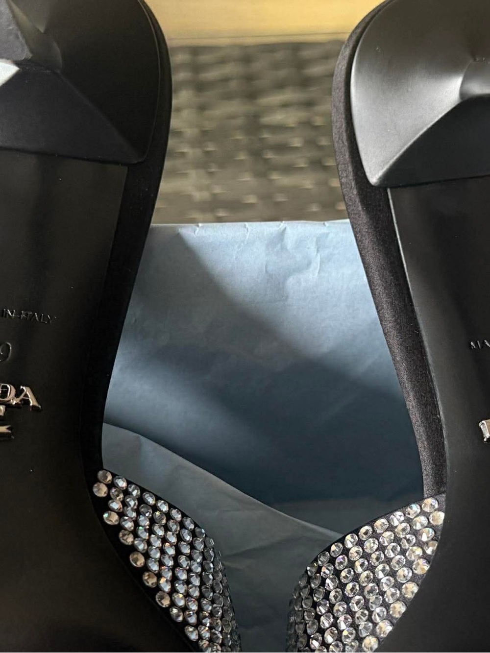 Prada SATIN HEELED SANDALS WITH CRYSTALS - Picture 11 of 15